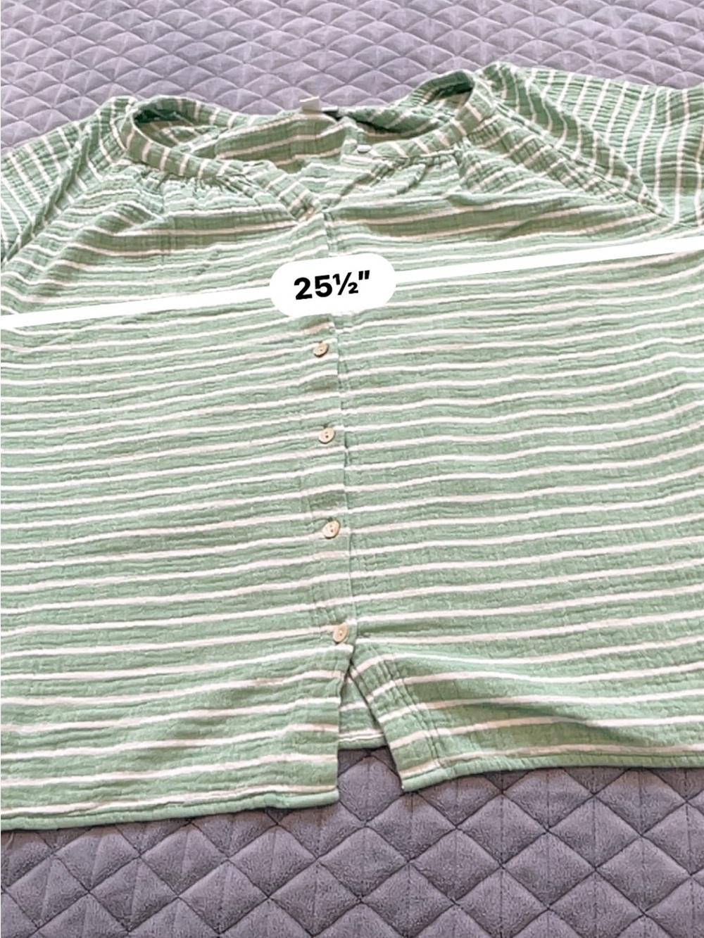 J Jill gauze Green Striped Button-Front top 3/4 sleeve cotton - Picture 8 of 10